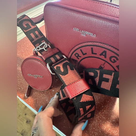Karl Lagerfeld NWT crossbody dk red crossbody bag w/mini detachable coin pouch - Picture 4 of 8